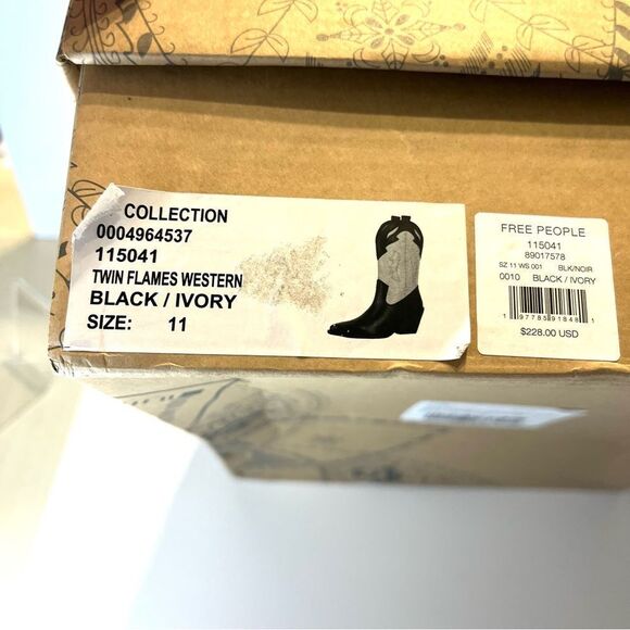 Free People Twin Flames Leather Western Cowboy Boots in Black/Ivory NEW in box - Picture 14 of 15